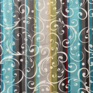Red Rooster, Reflections, Turquoise Stripe Border Fabric